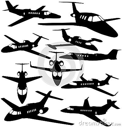 Silhouettes of private jet - airplanes Vector Illustration