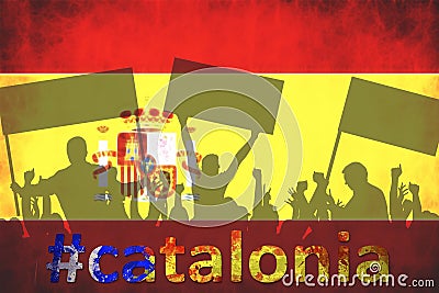 Silhouettes of protesting people. Spain, Catalonia crisis Stock Photo