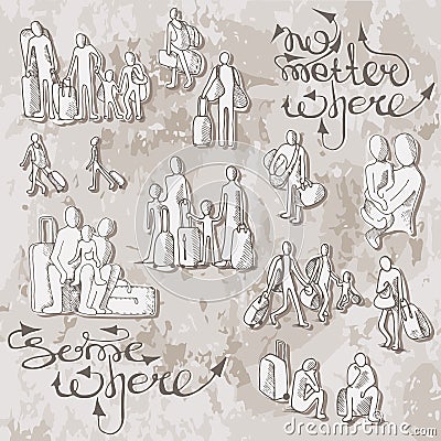 Silhouettes of refugees Vector Illustration