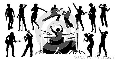 Silhouettes Rock or Pop Band Musicians Vector Illustration