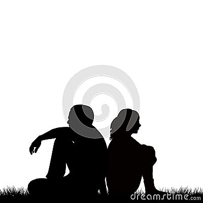 Silhouettes of sad couple sitting back to back Vector Illustration