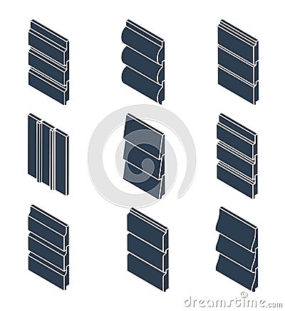 Silhouettes of Siding Profiles in Isometric View Vector Illustration