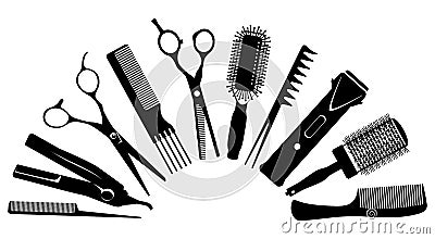 Silhouettes of tools for the hairdresser Vector Illustration