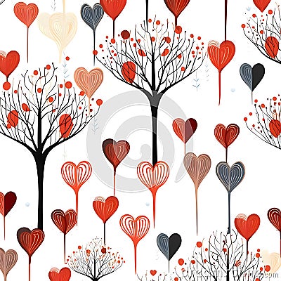 Silhouettes of trees and hearts all around, white background Vector Illustration