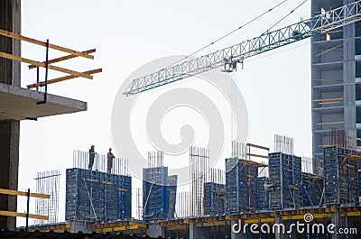 Builders are putting a monolithic formwork Editorial Stock Photo