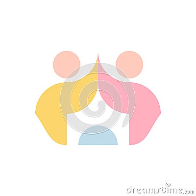 Silhouettes of two children holding hands which negative space looks like kids castle. Cute vector logo mark template or icon Vector Illustration