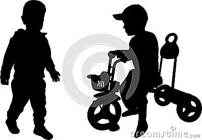 Silhouettes of two toddlers Vector Illustration