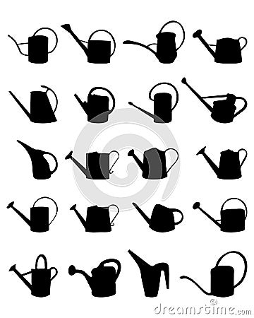 Silhouettes of watering cans Stock Photo