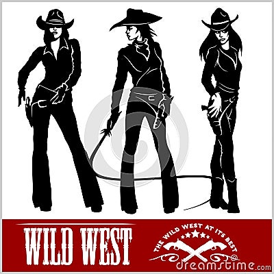 Silhouettes of Western Cowgirls. Vector Illustration Vector Illustration