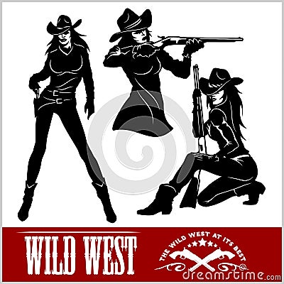 Silhouettes of Western Cowgirls. Vector Illustration Vector Illustration