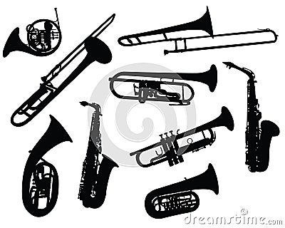 Silhouettes of wind instruments Vector Illustration