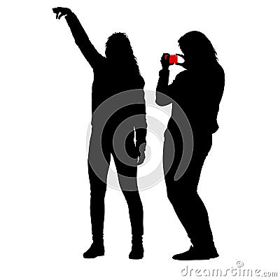 Silhouettes woman taking selfie with smartphone on white background Vector Illustration