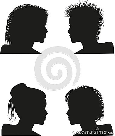 Silhouettes of women hairstyles. Vector Illustration