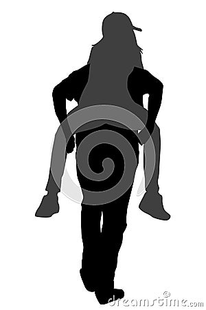 Silhouettes of young male carrying his girlfriend piggyback Vector Illustration