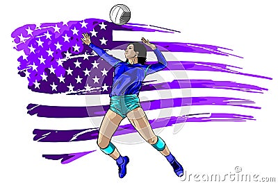 Silhoutee of a female volleyball player returning a ball with a dig. vector Vector Illustration