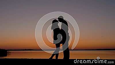 Silhueta dos homens e das mulheres dos pares que beijam no por do sol romântico na praia do mar vídeos de arquivo Silhueta dos homens e das mulheres dos pares que beijam no por do sol romântico na praia do mar vídeos de arquivo