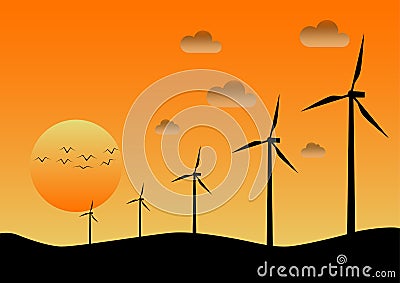 Silhuete Wind turbine power design Stock Photo