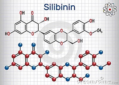 Silibinin silybin molecule. Structural chemical formula. Sh Vector Illustration