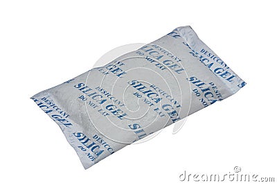 Silica gel in a porous packet Stock Photo