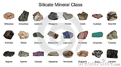 Silicate mineral class with names Stock Photo