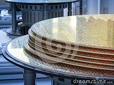 Silicon wafer plates for semiconductor manufacturing Stock Photo