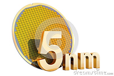 Silicon Wafer with Processor Cores, 5 nm size. 3D rendering Stock Photo