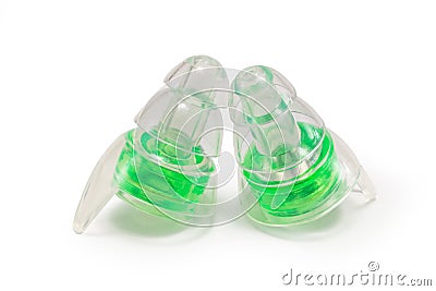 Silicone ear plugs for human ears Stock Photo