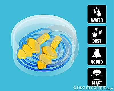 Silicone ear plugs in a protective box. Vector Illustration