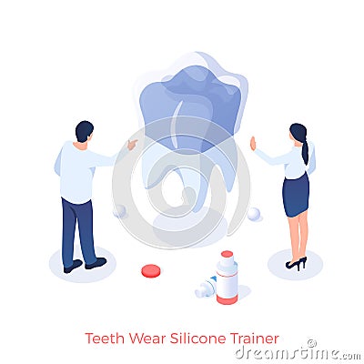 Silicone trainer against tooth wear. Installation dental pad exerciser Vector Illustration