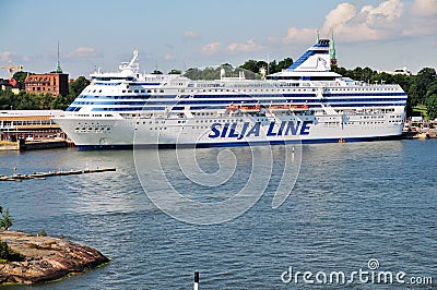 Silja Line in the Harbor of Helsinki, Finland. Editorial Stock Photo