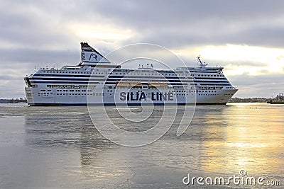 Silja Symphony Arrives at Icy South Harbour, Helsinki Editorial Stock Photo