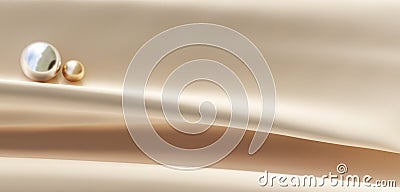 silk background texture texture and pearls Fabric strips and reflective glass beads 3D illustration Stock Photo