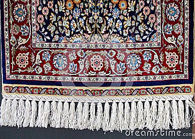 Silk carpet rug pattern. Traditional Ottoman and Turkish silk carpet texture. Turkish Ottoman oriental folk carpet design Stock Photo