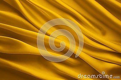 Silk Fabric Background, Yellow Satin Cloth Waves Sheets Stock Photo
