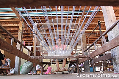 Silk hand loom, Cambodia Editorial Stock Photo