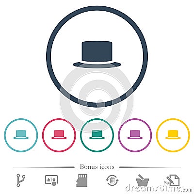 Silk hat flat color icons in round outlines Stock Photo