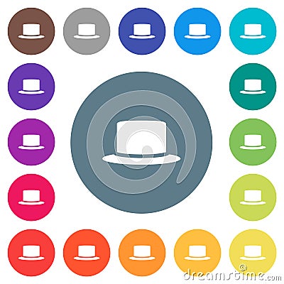 Silk hat flat white icons on round color backgrounds Stock Photo