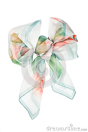 Silk scarf. Blue silk scarf folded like bowknot Stock Photo