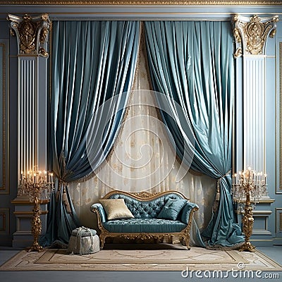 Silk Symphony: Elevating Interior Design with Opulent Drapery Stock Photo