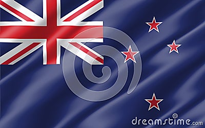 Silk wavy flag of New Zealand graphic. Wavy New Zealander flag 3D illustration. Rippled New Zealand country flag is a symbol of Cartoon Illustration