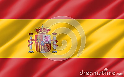 Silk wavy flag of Spain graphic. Wavy Spanish flag illustration. Rippled Spain country flag is a symbol of freedom, patriotism and Cartoon Illustration