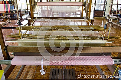 Silk weaving loom Stock Photo