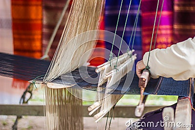 Silk weaving at north Laos. Stock Photo