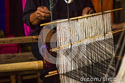 Silk weaving at north Thailand. Stock Photo