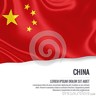 Silky flag of China waving on an isolated white background with the white text area for your advert message. Stock Photo