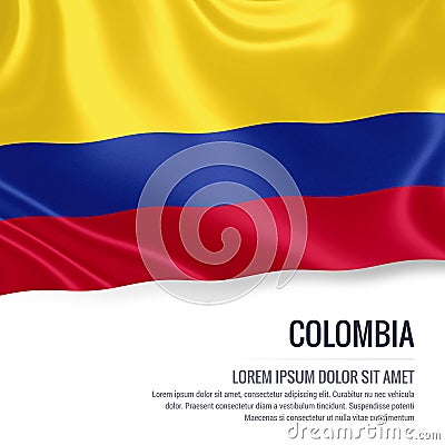 Silky flag of Colombia waving on an isolated white background with the white text area for your advert message. Stock Photo