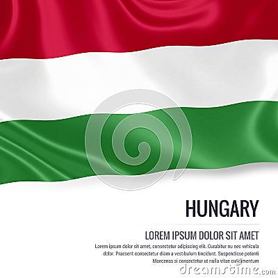 Silky flag of Hungary waving on an isolated white background with the white text area for your advert message. Stock Photo