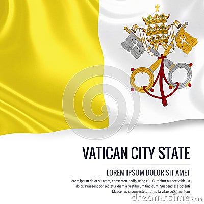 Silky flag of Vatican City State waving on an isolated white background with the white text area for your advert message. Stock Photo