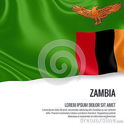 Silky flag of Zambia waving on an isolated white background with the white text area for your advert message. Stock Photo