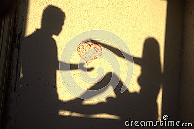 Sillhouette loving couple heart Stock Photo